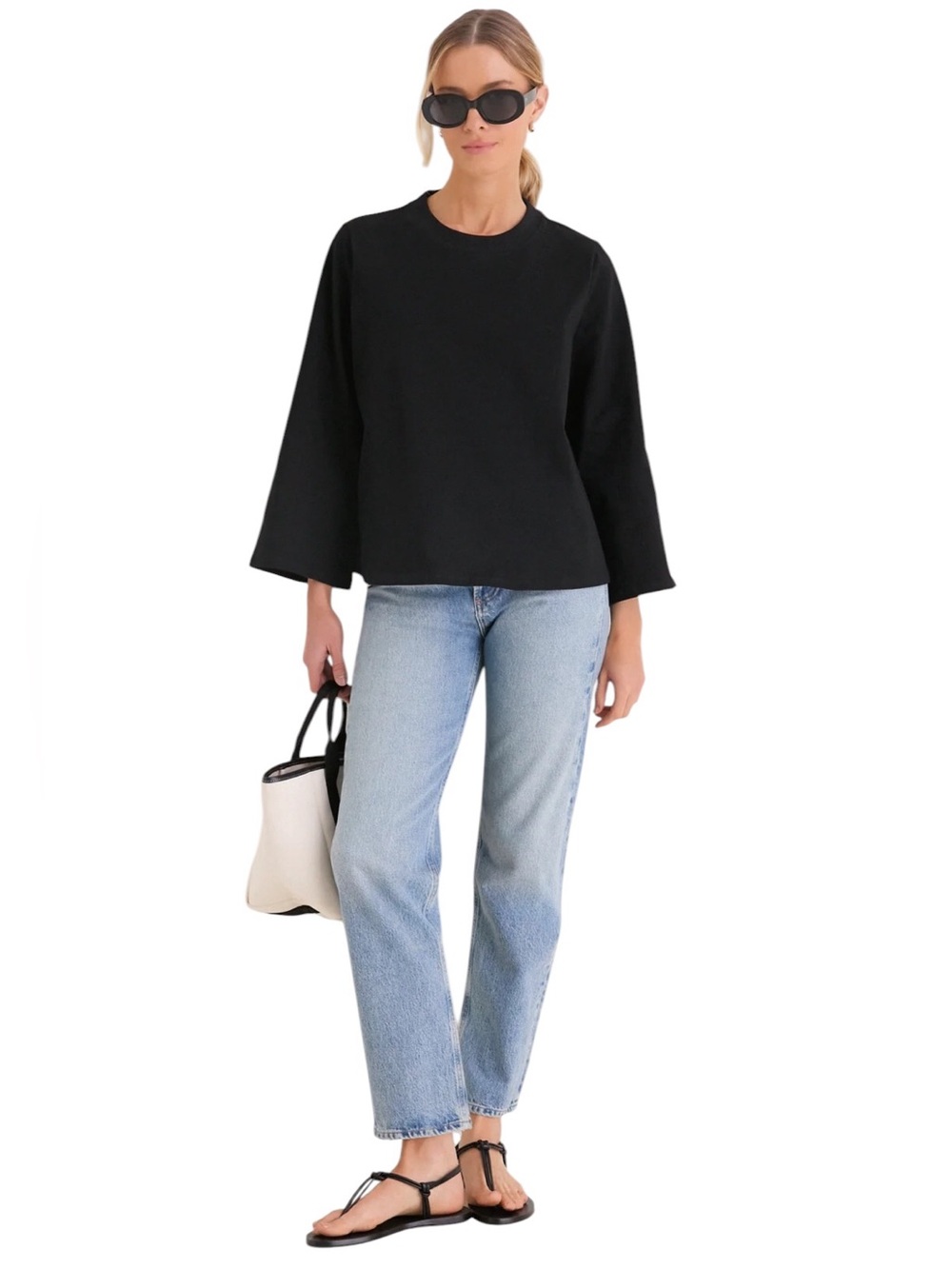 Tuckernuck Black Adler Tee Long Flared Sleeves Minimalist Modern Cotton Sz S NEW